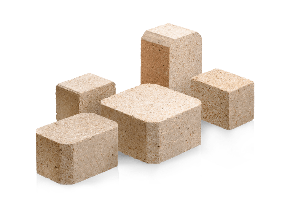 different sizes of sawdust chips blocks